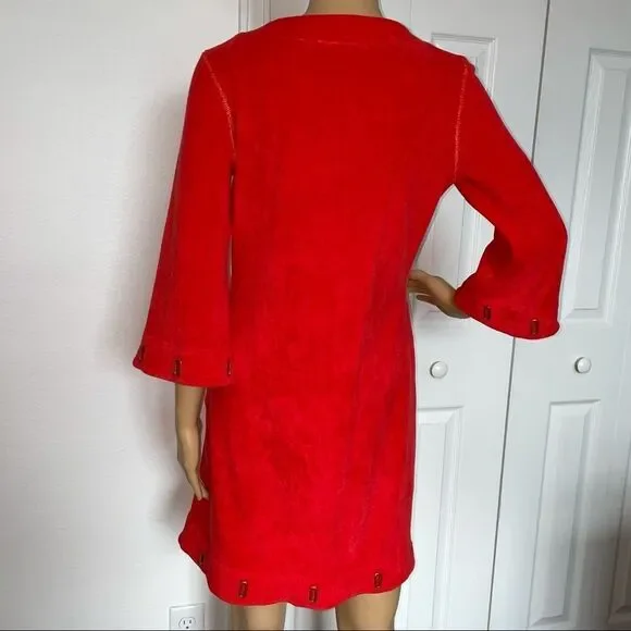 Boston Proper 3/4 Sleeve Red Grommet Terrycloth Tunic Mini Dress Size Small - Picture 9 of 16
